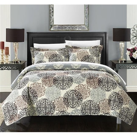 Chic Home QS3320-US Dorothy Boho Inspired Reversible Print Quilt Set - Beige - Queen - 3 Piece